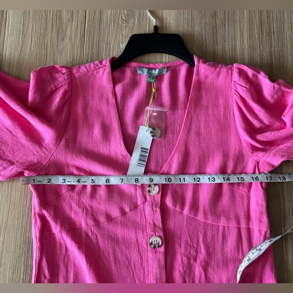 Good Luck Gem Dress Mini Pink Linen Button Flutter Sleeve Womens S Boho NWT - Picture 8 of 11